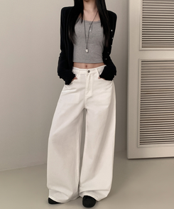 【丈別】ウォッシュワイドデニムコットンパンツ(6color) WHITE