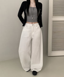 【丈別】ウォッシュワイドデニムコットンパンツ(6color) WHITE