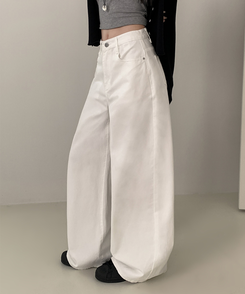 【丈別】ウォッシュワイドデニムコットンパンツ(6color) WHITE