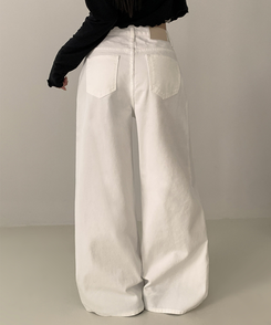 【丈別】ウォッシュワイドデニムコットンパンツ(6color) WHITE