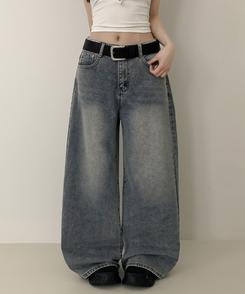 【丈別】ウォッシュワイドデニムコットンパンツ(6color) VINTAGE BLUE