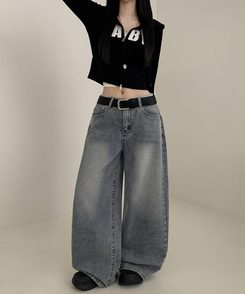 【丈別】ウォッシュワイドデニムコットンパンツ(6color) VINTAGE BLUE