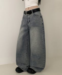 【丈別】ウォッシュワイドデニムコットンパンツ(6color) VINTAGE BLUE