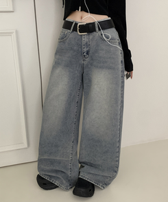 【丈別】ウォッシュワイドデニムコットンパンツ(6color) VINTAGE BLUE