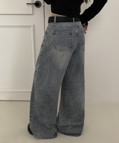 【丈別】ウォッシュワイドデニムコットンパンツ(6color) VINTAGE BLUE