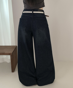 【丈別】ウォッシュワイドデニムコットンパンツ(6color) DEEP DENIM