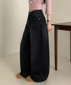 【丈別】ウォッシュワイドデニムコットンパンツ(6color) BLACK DENIM