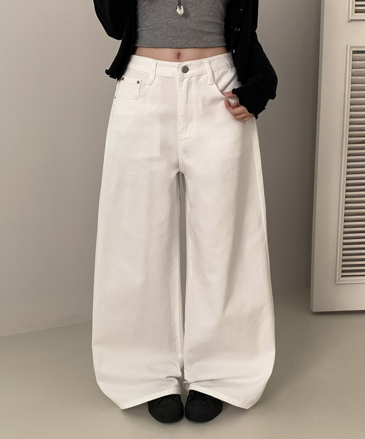 【丈別】ウォッシュワイドデニムコットンパンツ(6color) WHITE