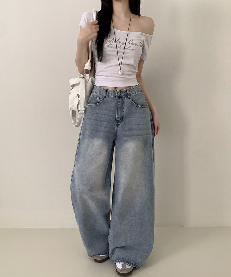 【丈別】ウォッシュワイドデニムコットンパンツ(6color) LIGHT DENIM
