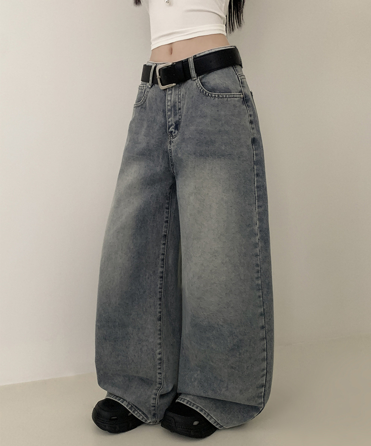 【丈別】ウォッシュワイドデニムコットンパンツ(6color) VINTAGE BLUE