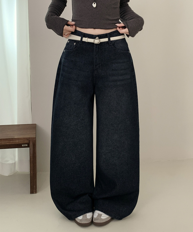 【丈別】ウォッシュワイドデニムコットンパンツ(6color) DEEP DENIM