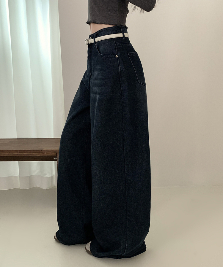 【丈別】ウォッシュワイドデニムコットンパンツ(6color) DEEP DENIM