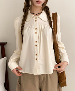 ラウンドツーボタンブラウス BEIGE