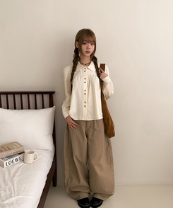 ラウンドツーボタンブラウス BEIGE