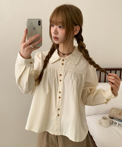 ラウンドツーボタンブラウス BEIGE