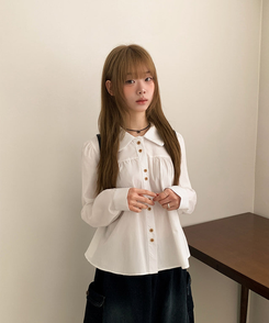 ラウンドツーボタンブラウス IVORY