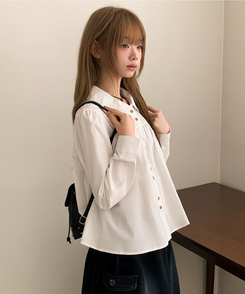 ラウンドツーボタンブラウス IVORY