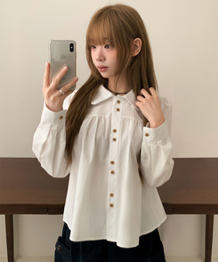 ラウンドツーボタンブラウス IVORY