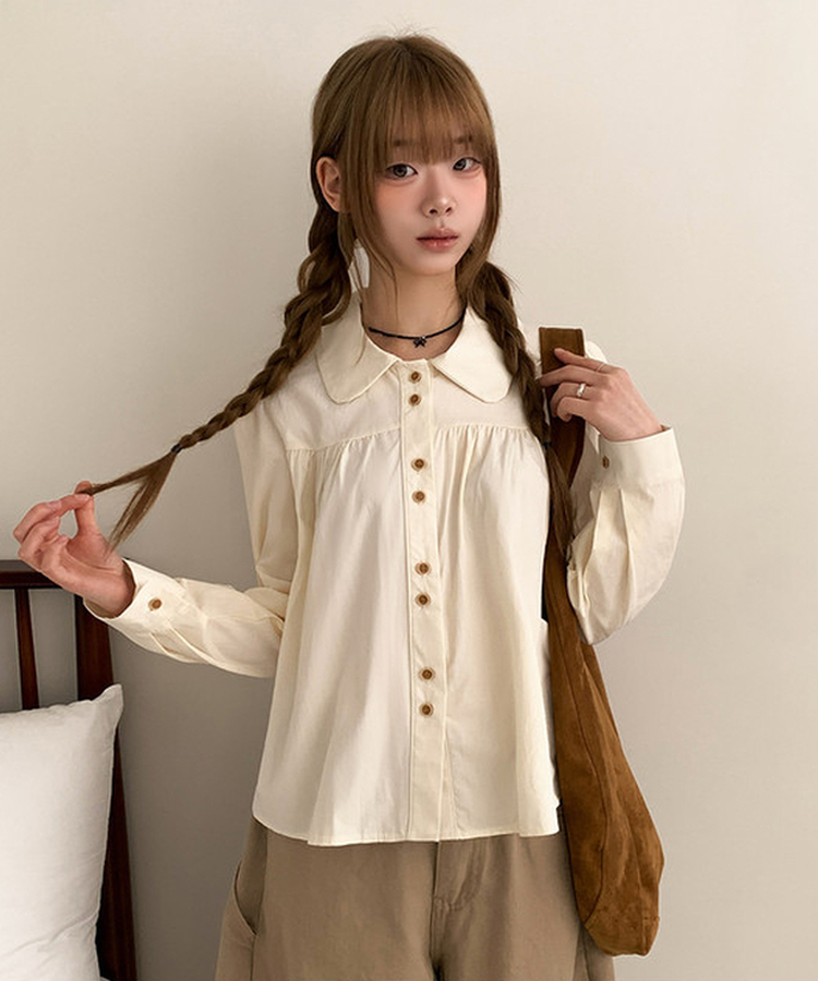 ラウンドツーボタンブラウス BEIGE