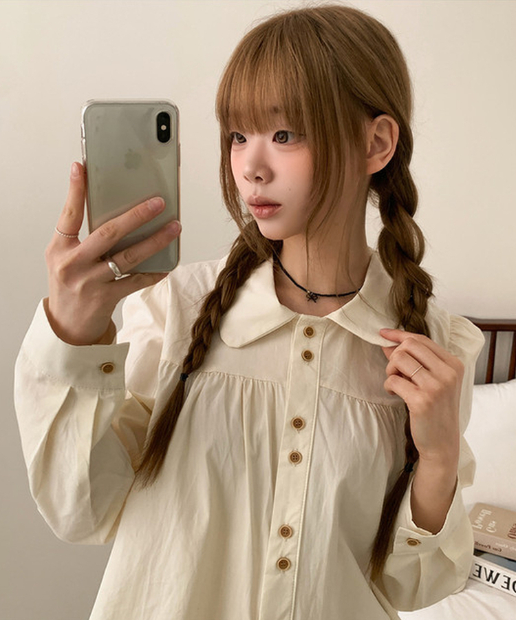 ラウンドツーボタンブラウス BEIGE