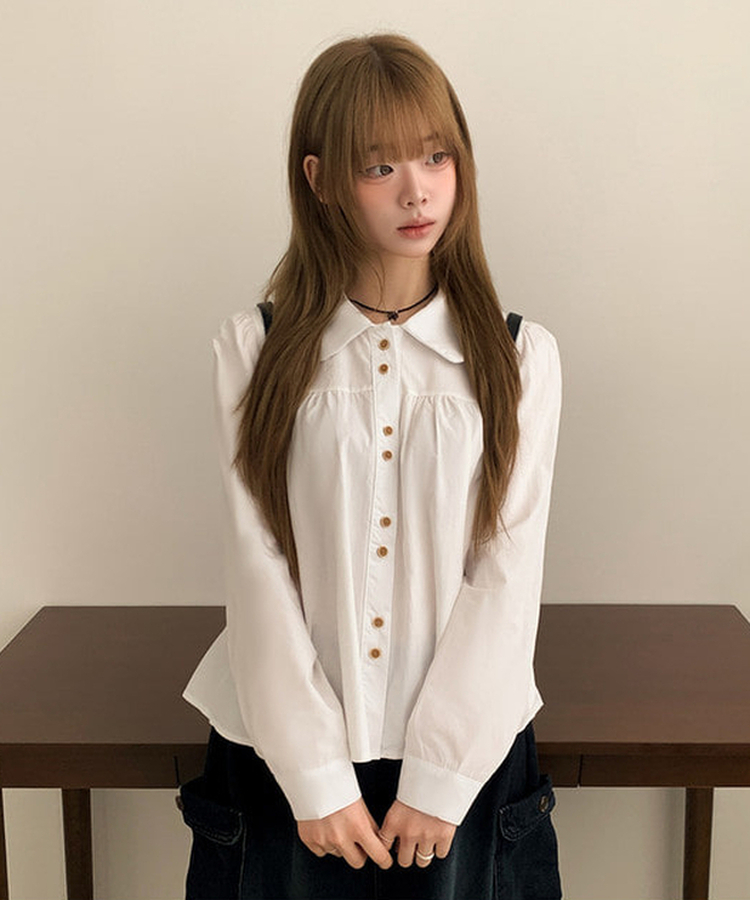 ラウンドツーボタンブラウス IVORY