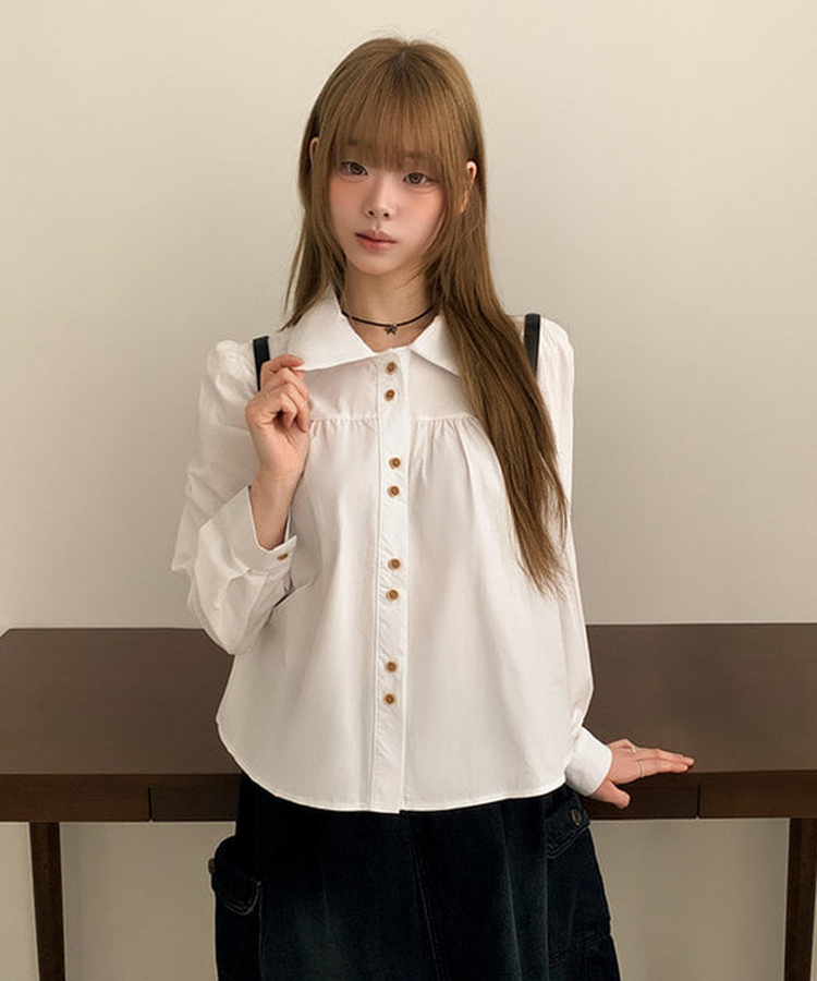 ラウンドツーボタンブラウス IVORY