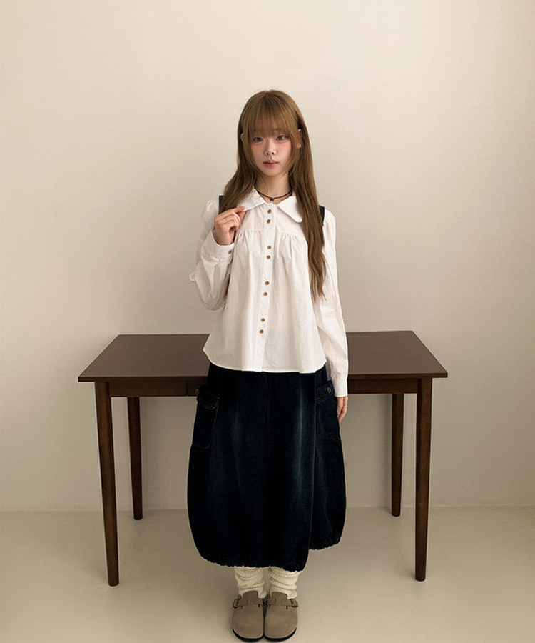 ラウンドツーボタンブラウス IVORY