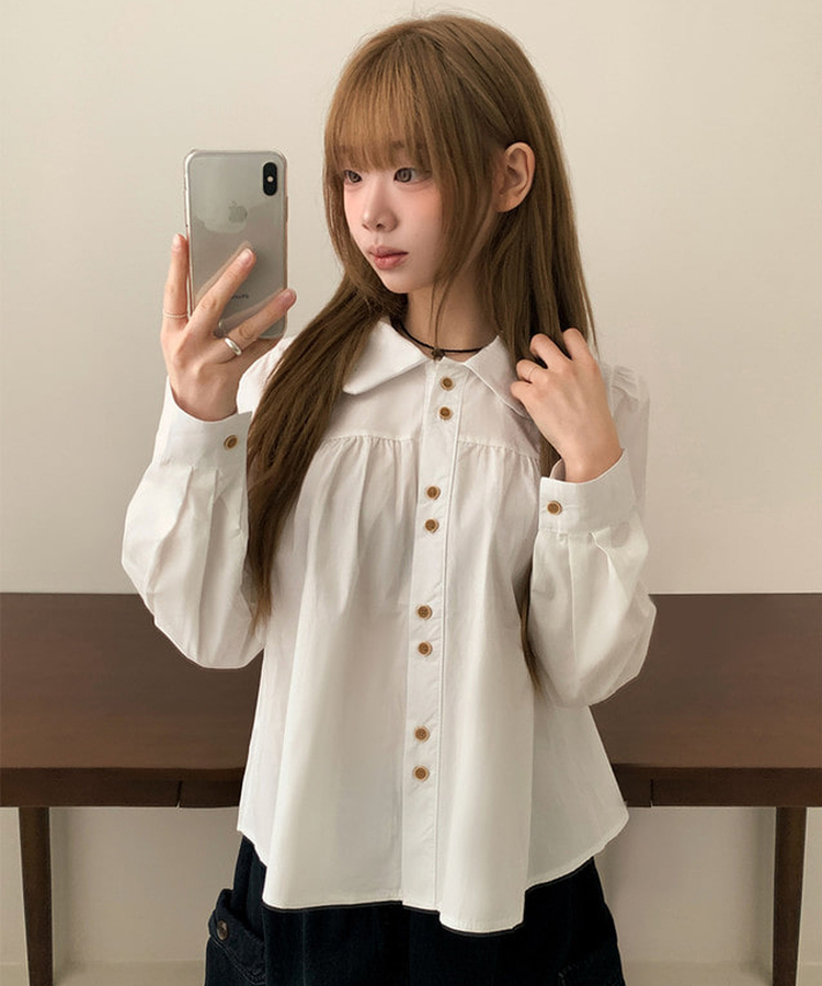 ラウンドツーボタンブラウス IVORY