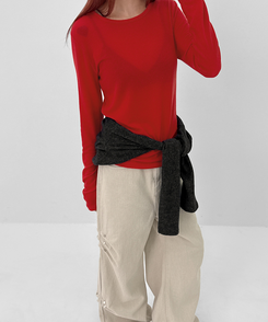 ラウンドテンセル長袖Tシャツ(8color) RED