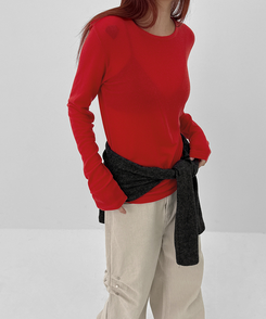 ラウンドテンセル長袖Tシャツ(8color) RED