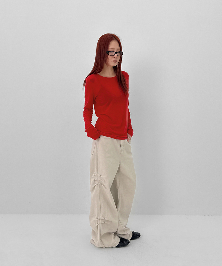 ラウンドテンセル長袖Tシャツ(8color) RED