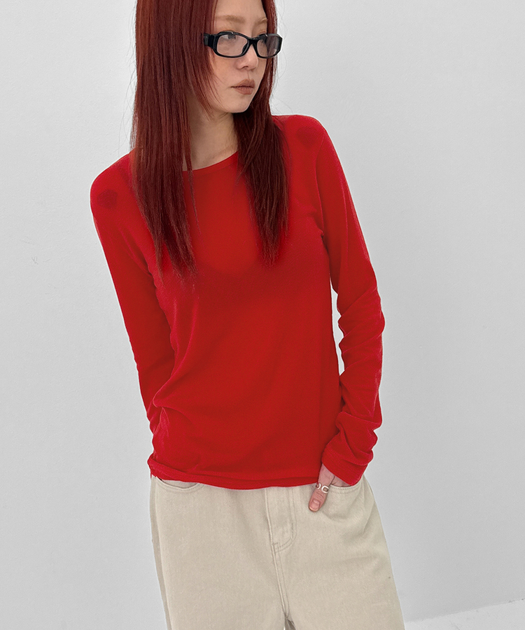 ラウンドテンセル長袖Tシャツ(8color) RED