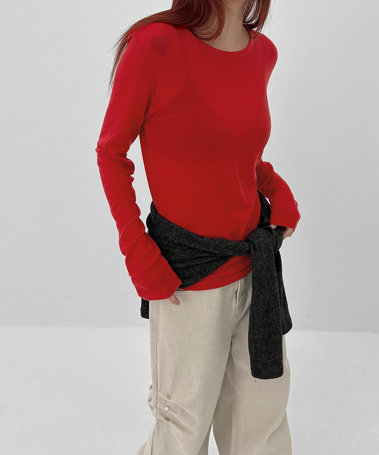 ラウンドテンセル長袖Tシャツ(8color) RED