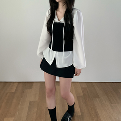 Aラインレイヤードミニスカート BLACK