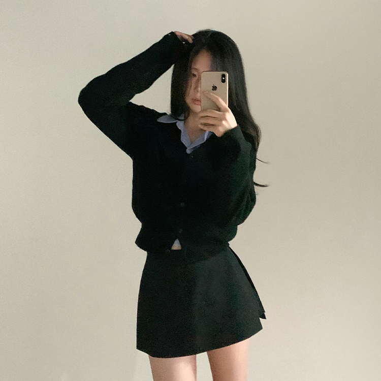 Aラインレイヤードミニスカート BLACK