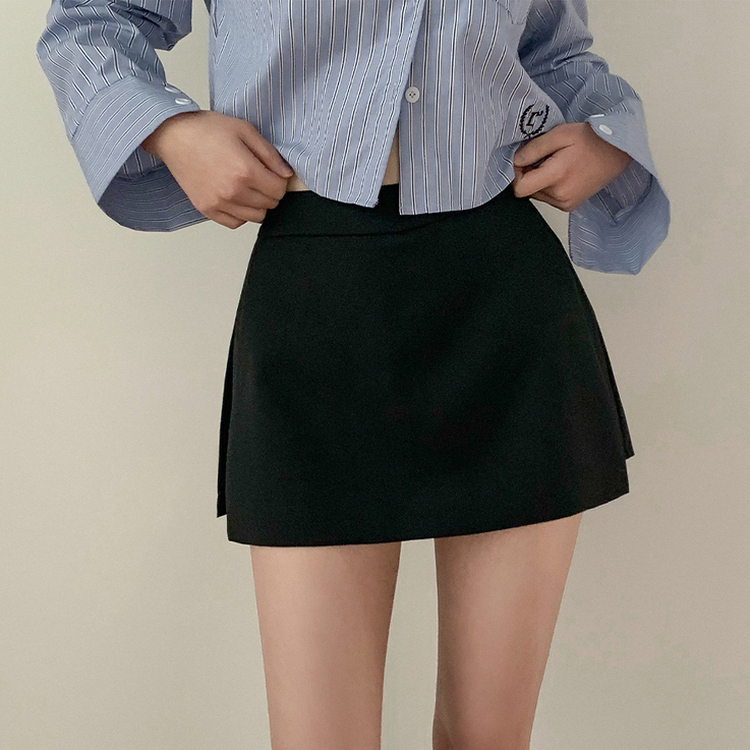 Aラインレイヤードミニスカート BLACK