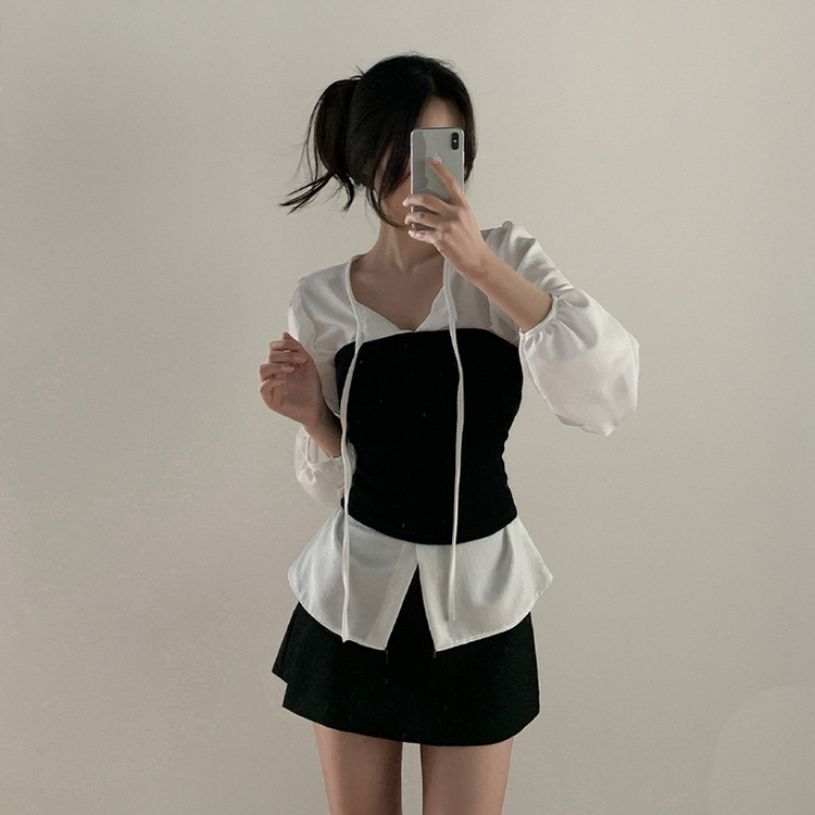 Aラインレイヤードミニスカート BLACK