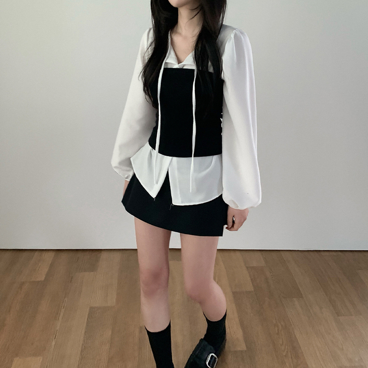 Aラインレイヤードミニスカート BLACK