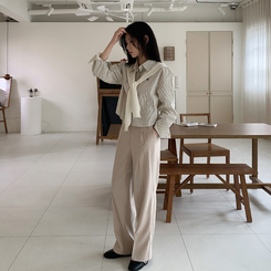 【丈別】ピンストライプワイドスラックス LIGHT BEIGE