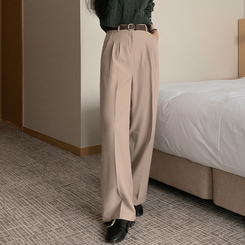 【丈別】ピンストライプワイドスラックス BEIGE