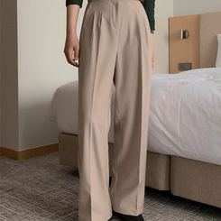 【丈別】ピンストライプワイドスラックス BEIGE