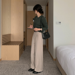 【丈別】ピンストライプワイドスラックス BEIGE