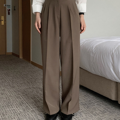 【丈別】ピンストライプワイドスラックス BROWN