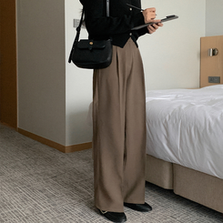 【丈別】ピンストライプワイドスラックス BROWN