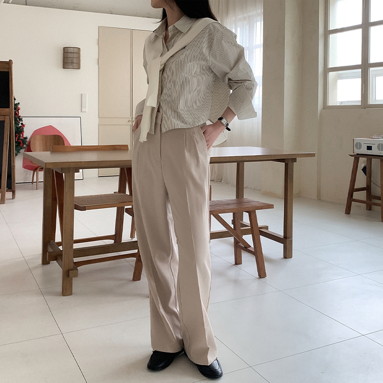 【丈別】ピンストライプワイドスラックス LIGHT BEIGE