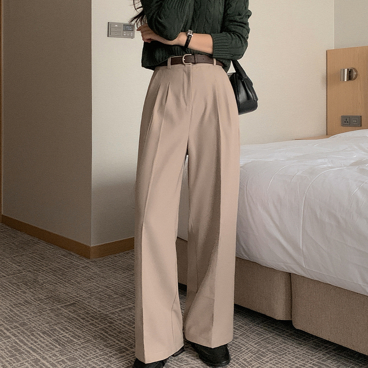 【丈別】ピンストライプワイドスラックス BEIGE