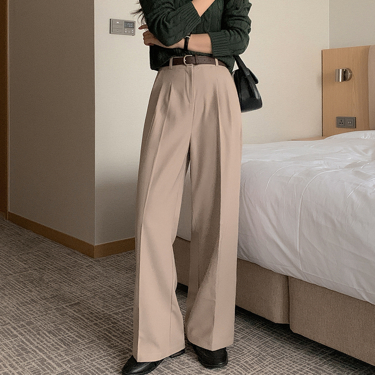 【丈別】ピンストライプワイドスラックス BEIGE