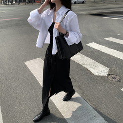 Hラインスリットロングスカート BLACK