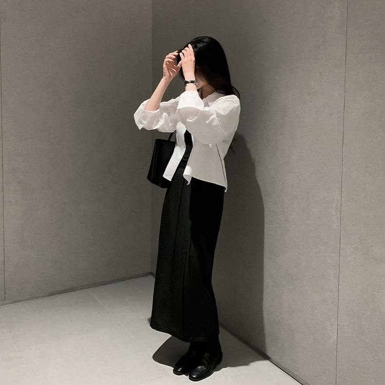 Hラインスリットロングスカート BLACK