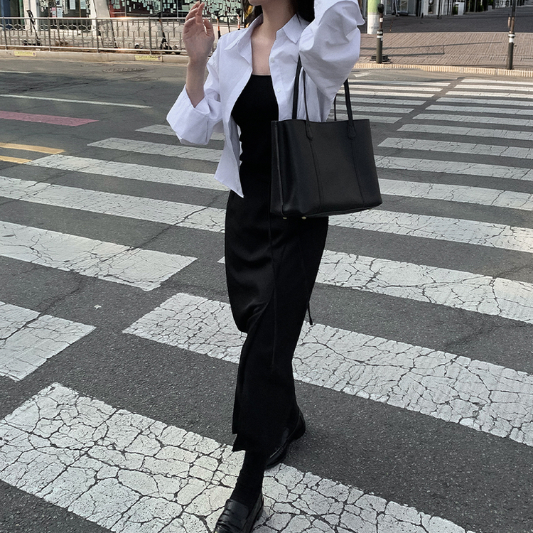 Hラインスリットロングスカート BLACK